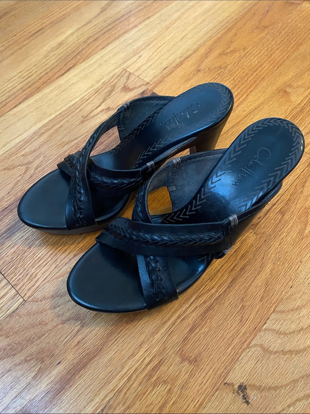 Cole Haan Black Braided Strap Heeled Sandals